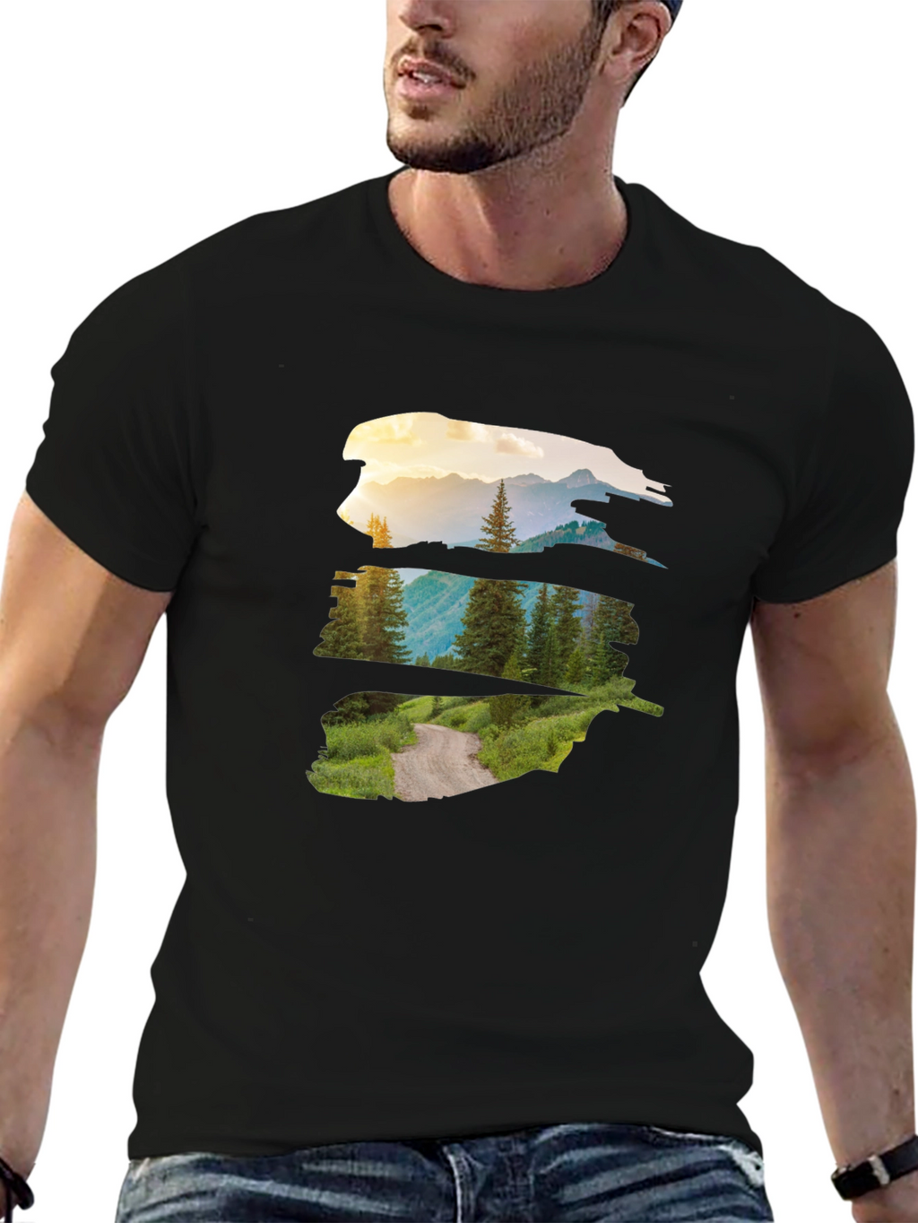 Nature Vista Graphic Tee - Black Crew Neck