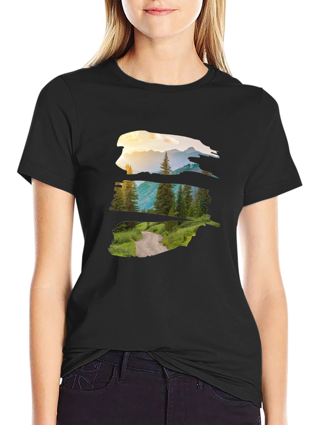 Nature Vista Graphic Tee - Black Crew Neck