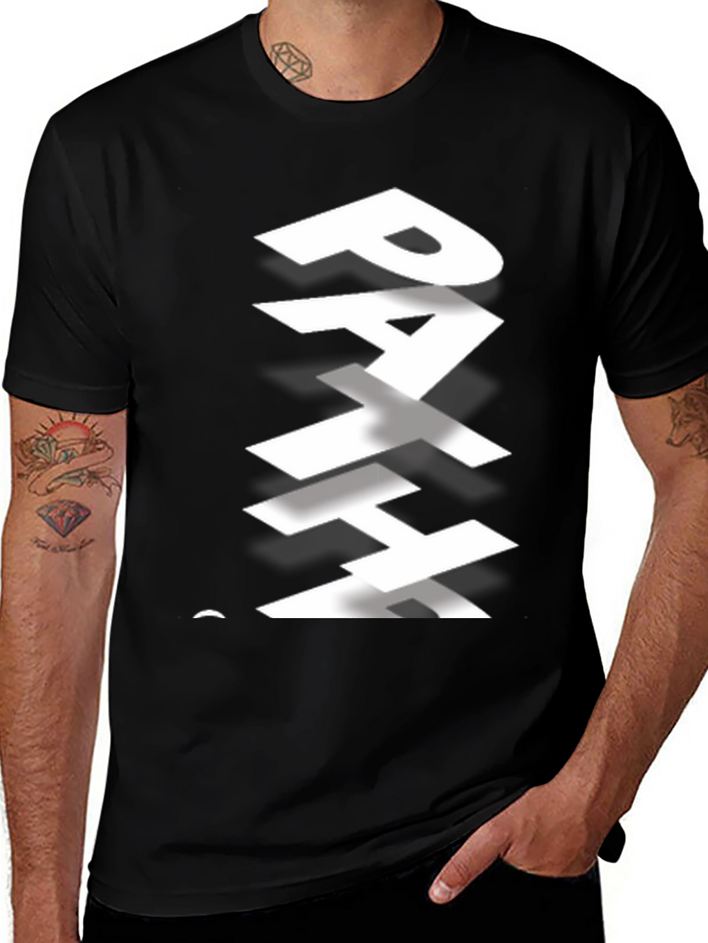 Stylish Path Graphic Print Black T-Shirt