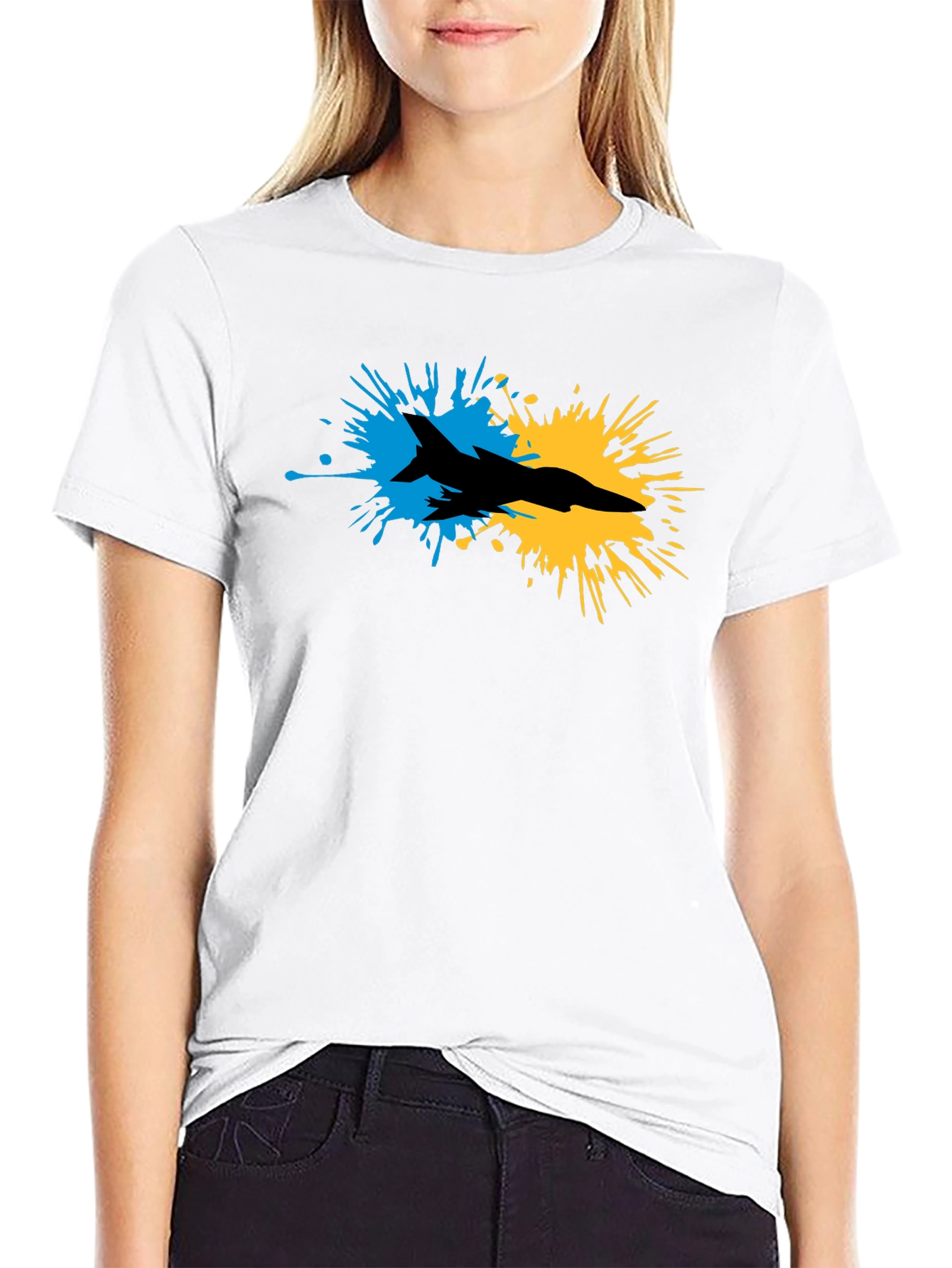 Ukraine Fighter Jet Splash T-Shirt - Black