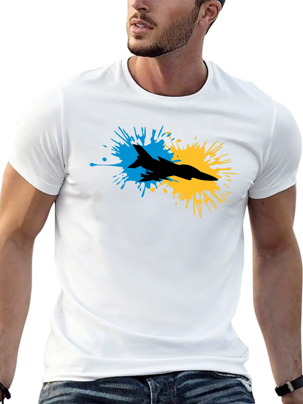 Ukraine Fighter Jet Splash T-Shirt - Black