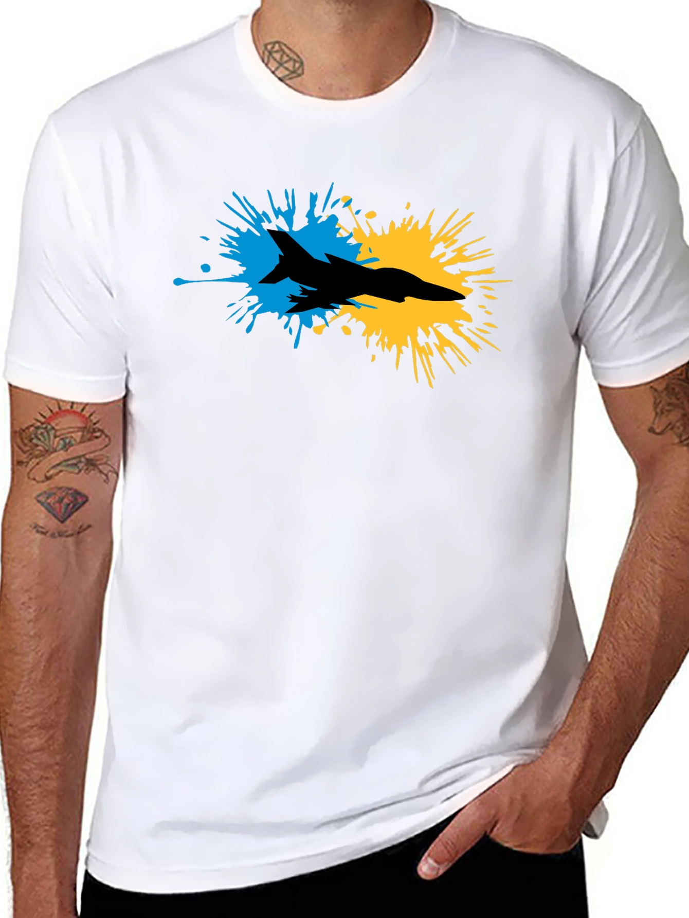 Ukraine Fighter Jet Splash T-Shirt - Black