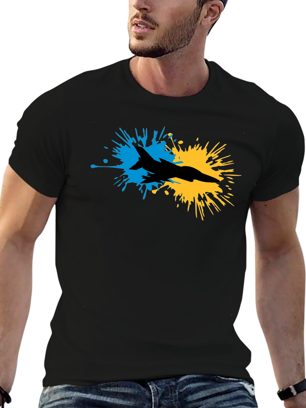 Ukraine Fighter Jet Splash T-Shirt - Black