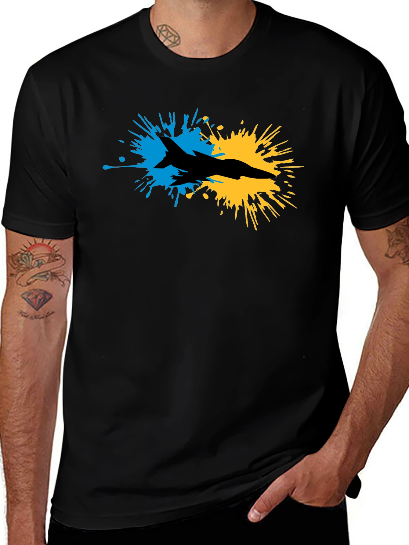 Ukraine Fighter Jet Splash T-Shirt - Black