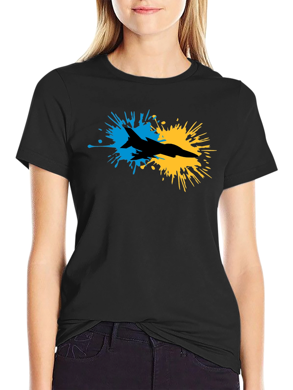 Ukraine Fighter Jet Splash T-Shirt - Black