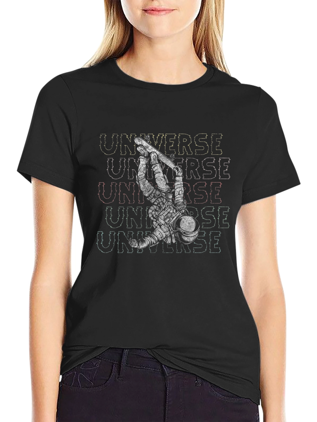 Astronaut Universe Black Graphic T-Shirt