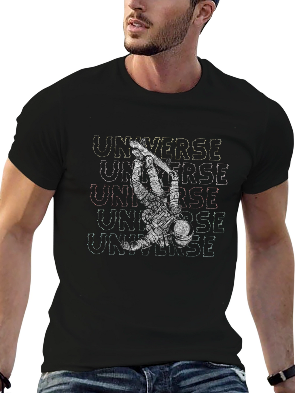 Astronaut Universe Black Graphic T-Shirt