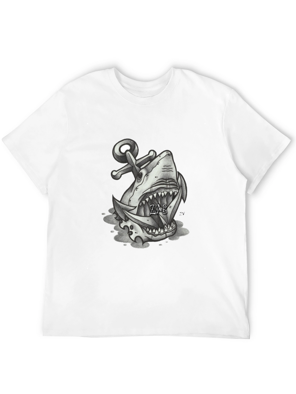 Shark Anchor Graphic Tee - Black Cotton T-Shirt