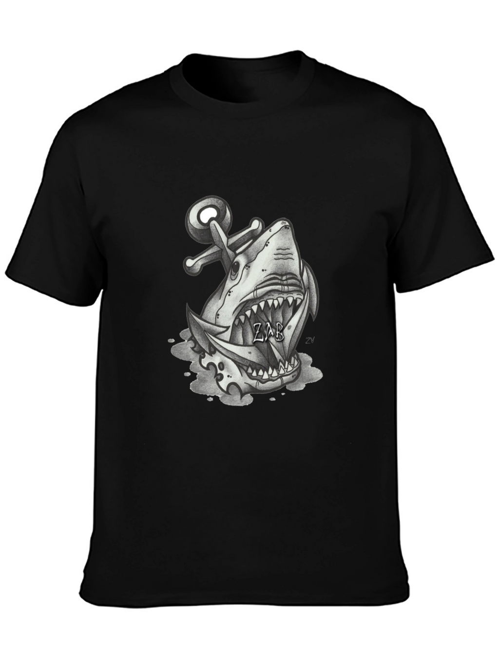 Shark Anchor Graphic Tee - Black Cotton T-Shirt