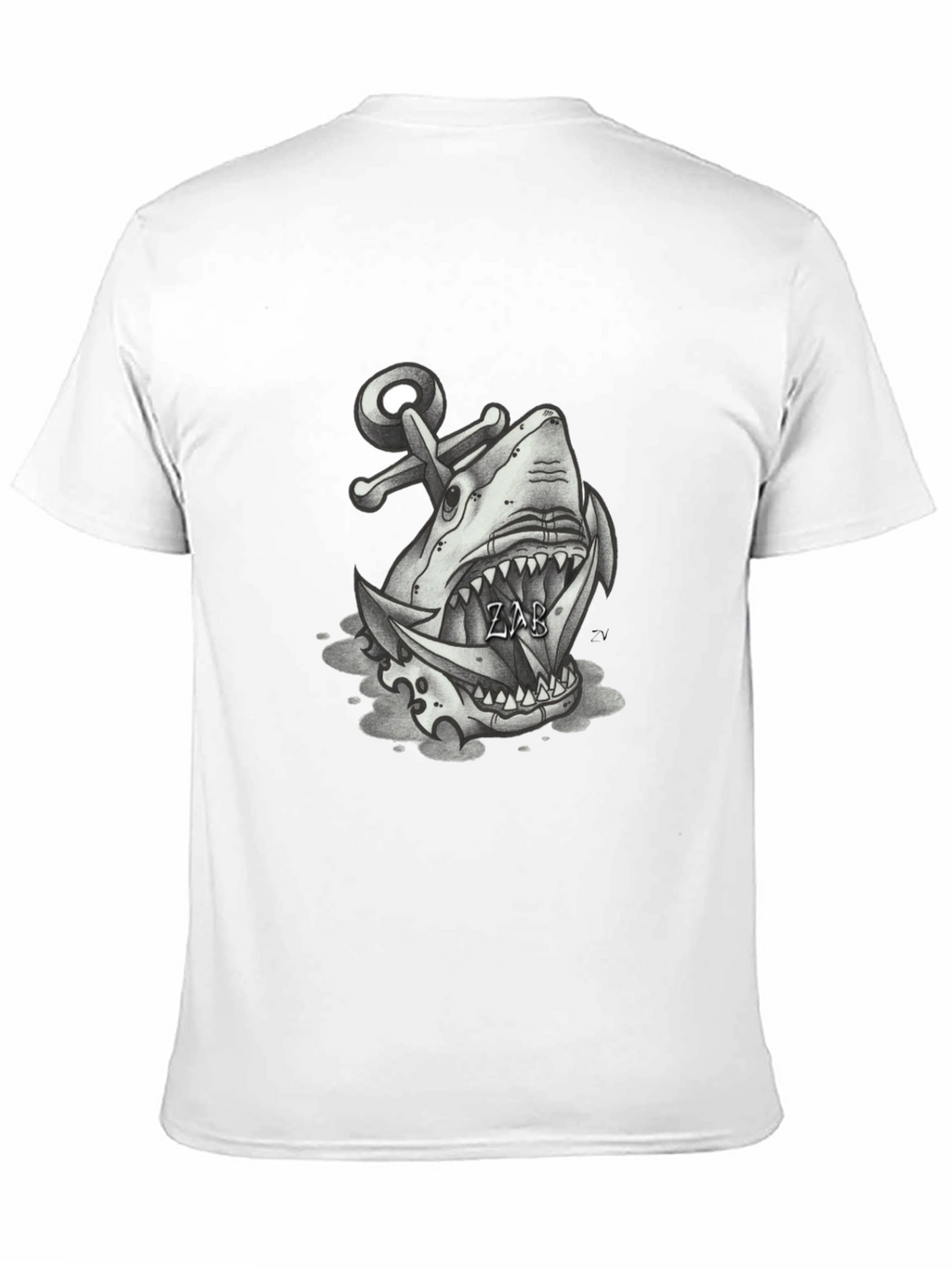 Shark Anchor Graphic Tee - Black Cotton T-Shirt