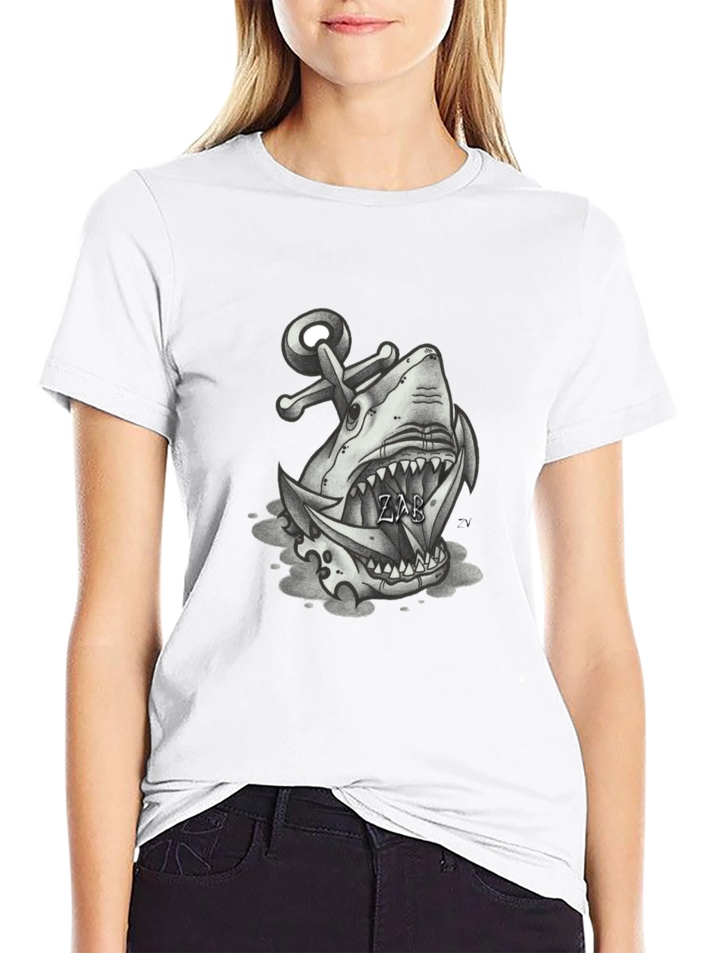 Shark Anchor Graphic Tee - Black Cotton T-Shirt