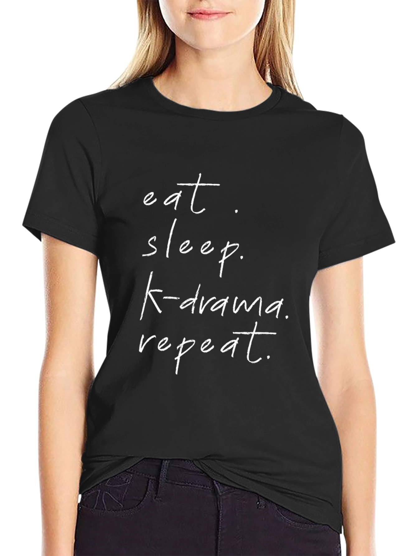Eat Sleep K-Drama Repeat Black Graphic Tee