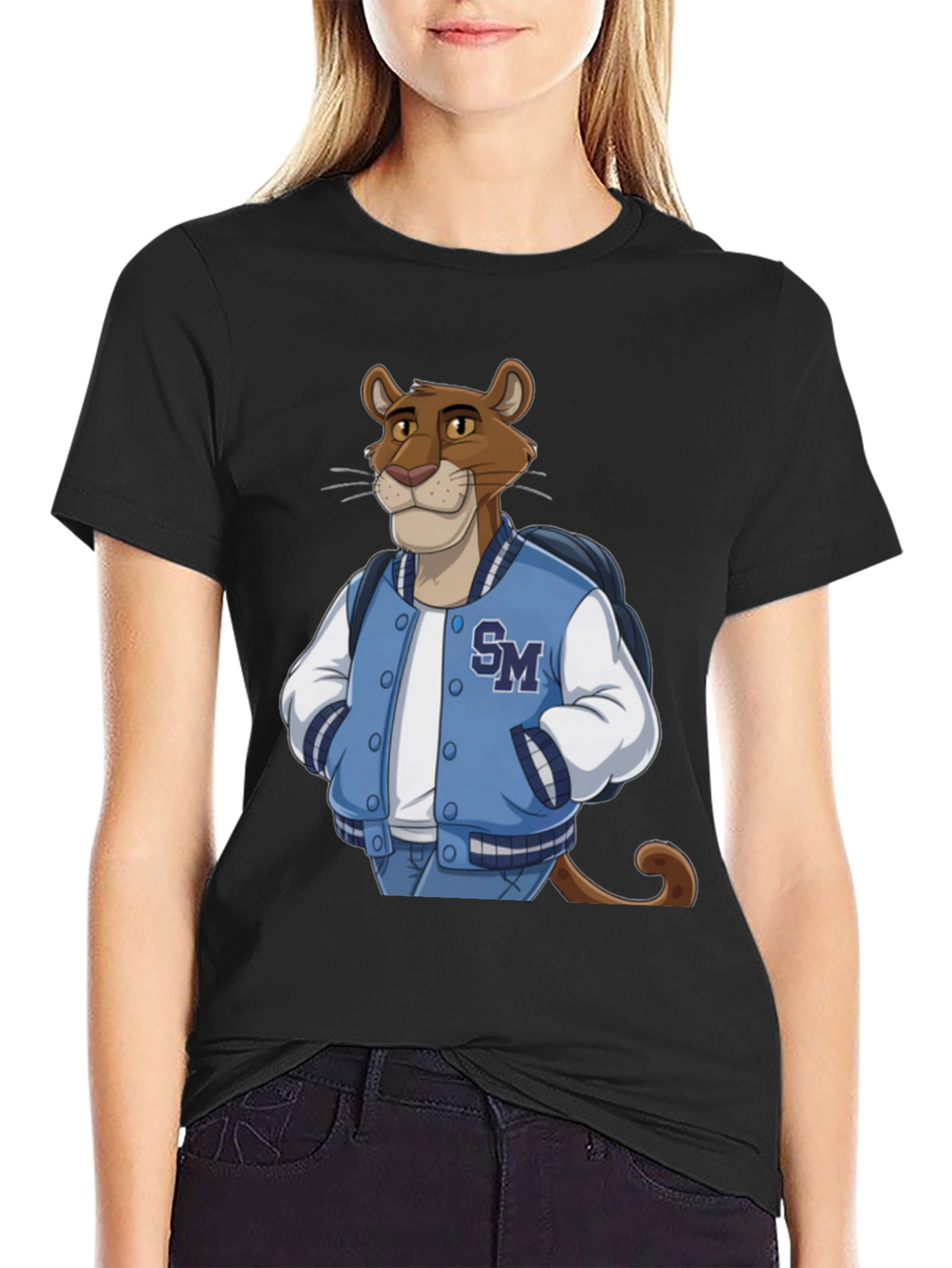 Cartoon Cougar College Jacket T-Shirt
