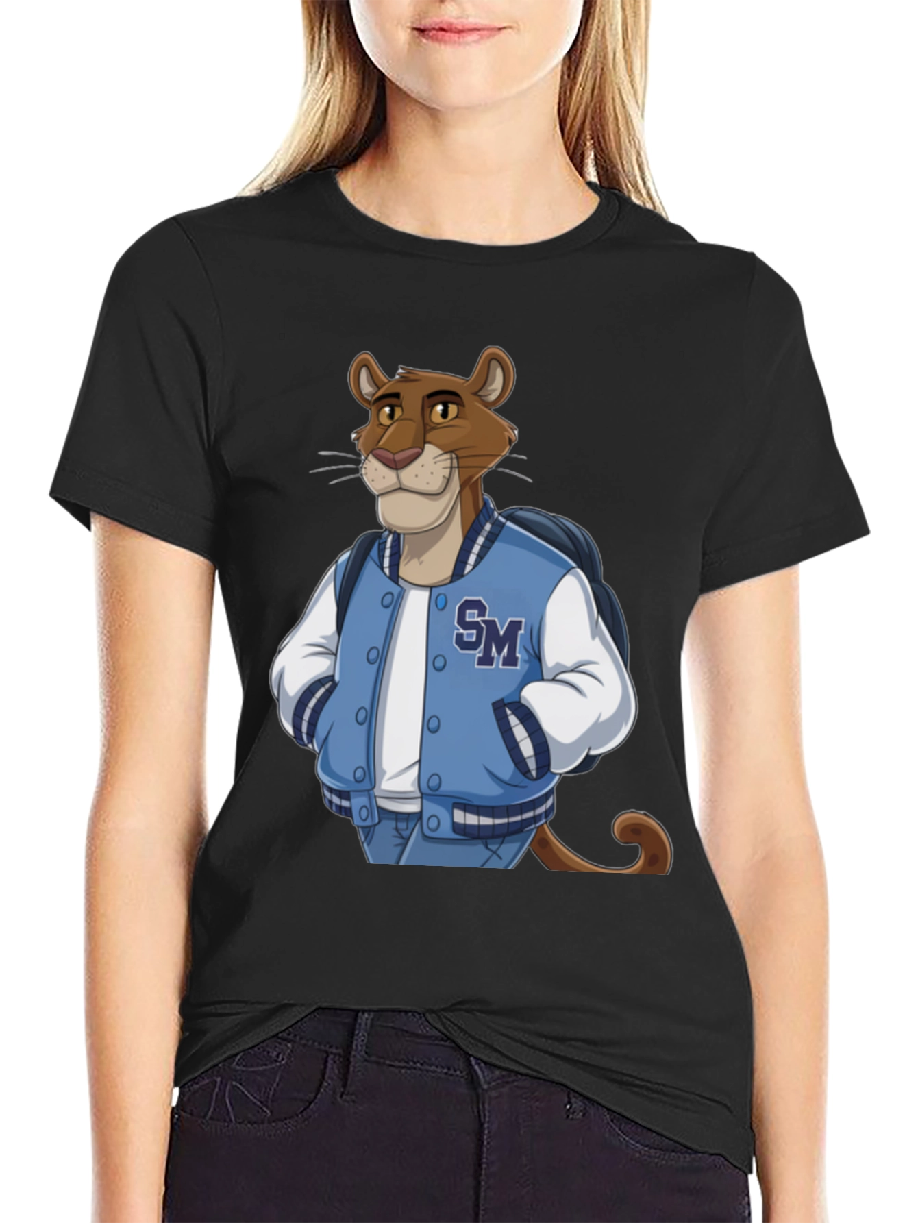 Cartoon Cougar College Jacket T-Shirt