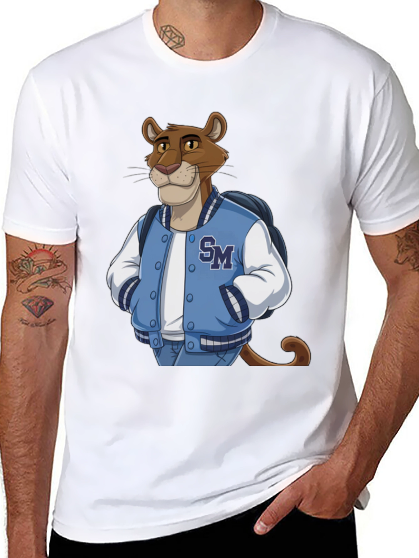 Cartoon Cougar College Jacket T-Shirt