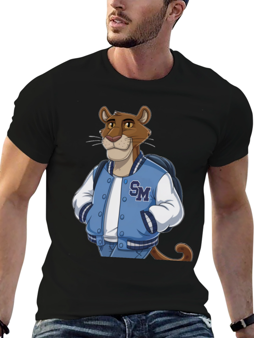 Cartoon Cougar College Jacket T-Shirt