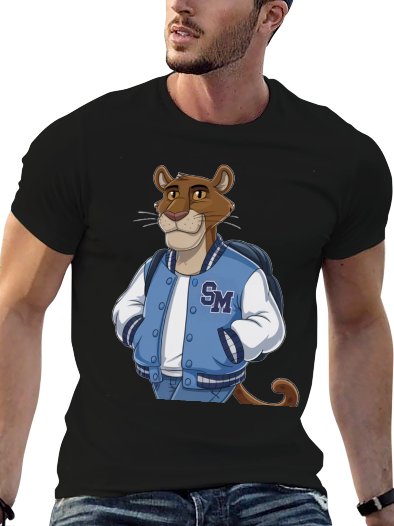 Cartoon Cougar College Jacket T-Shirt