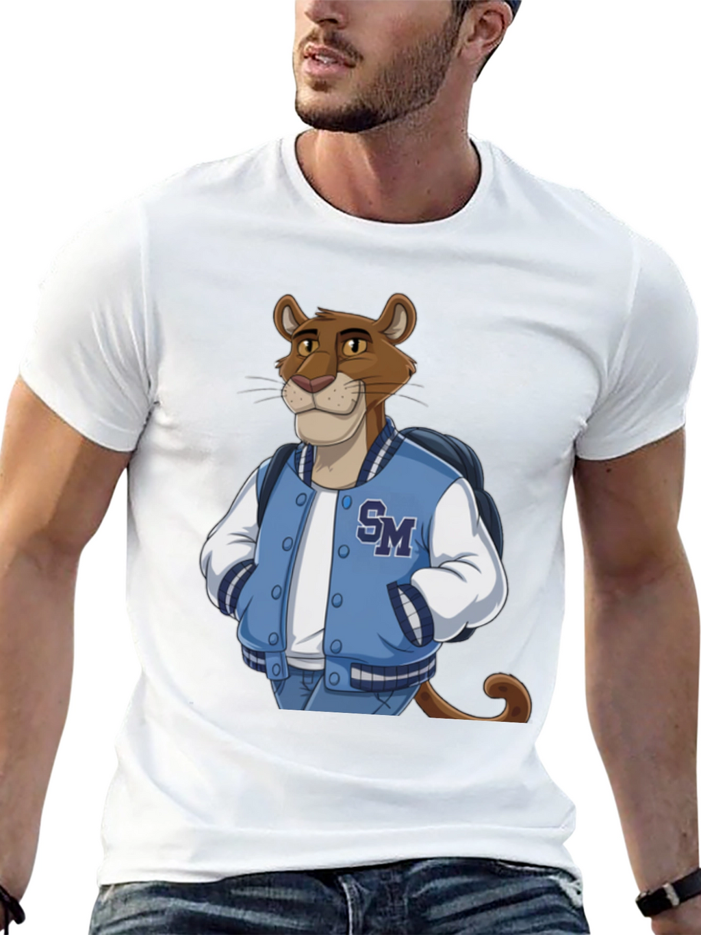 Cartoon Cougar College Jacket T-Shirt