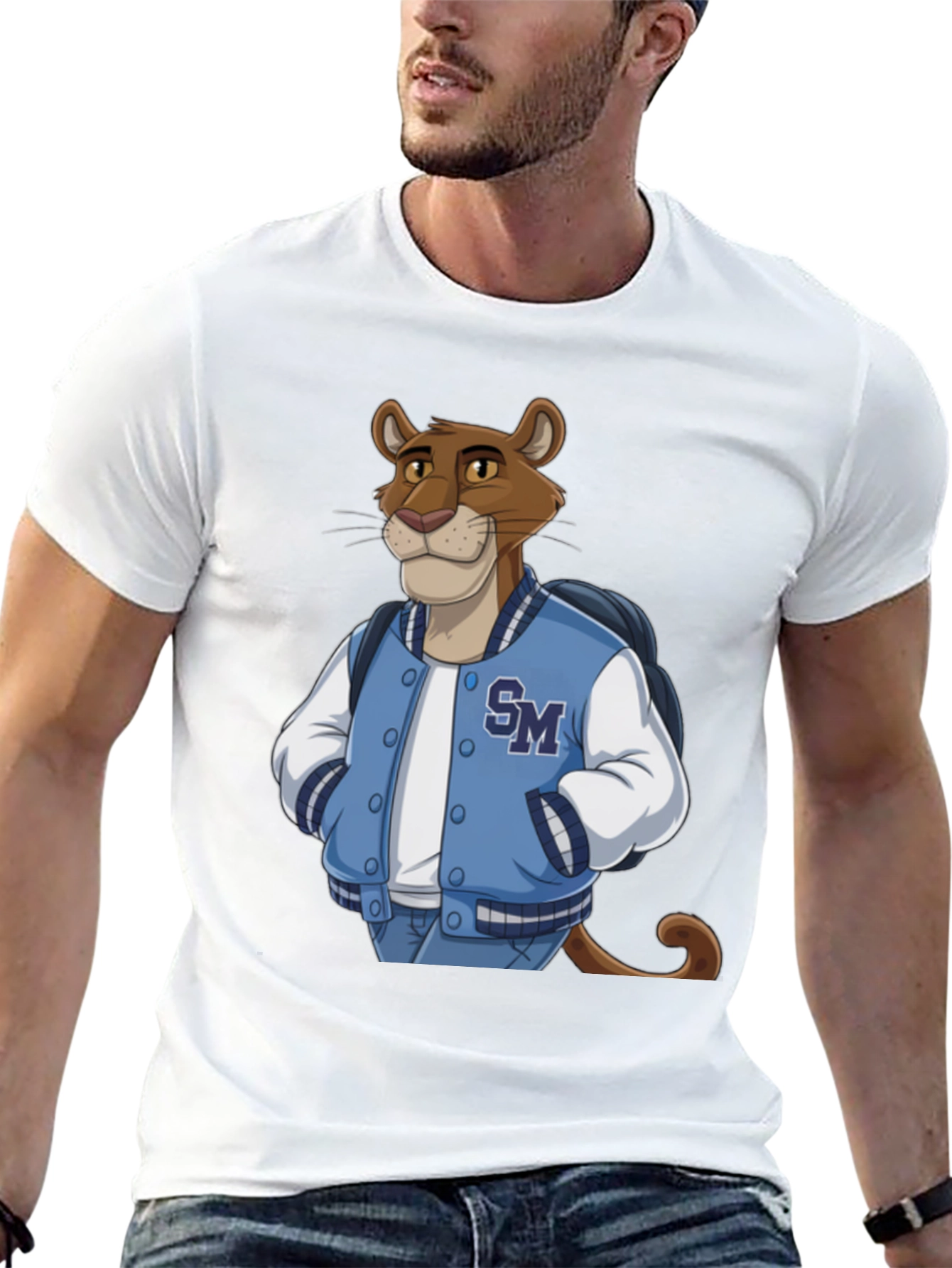 Cartoon Cougar College Jacket T-Shirt