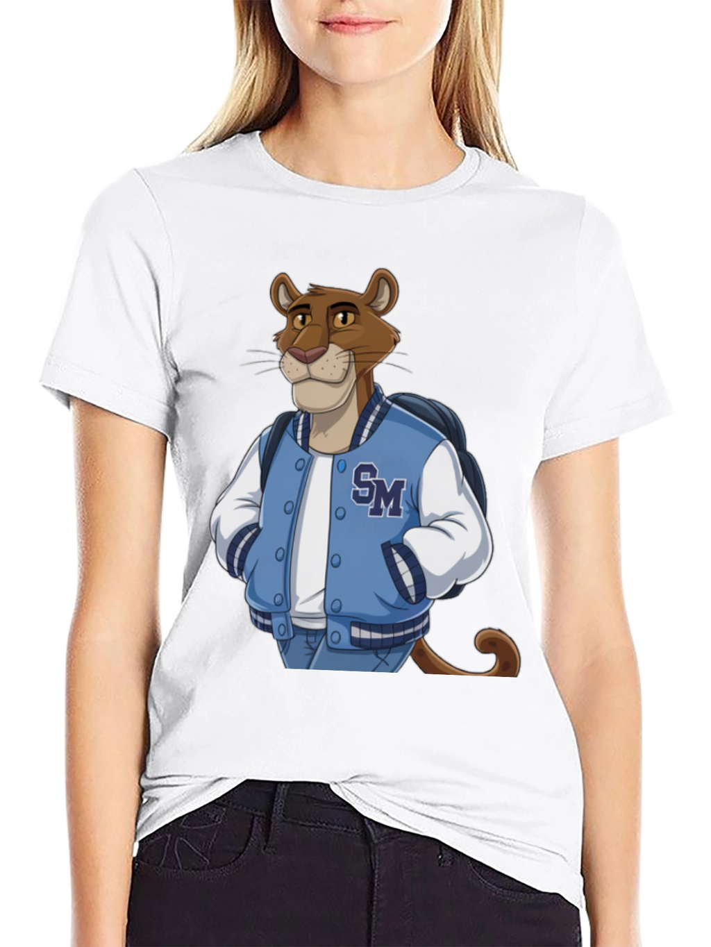 Cartoon Cougar College Jacket T-Shirt