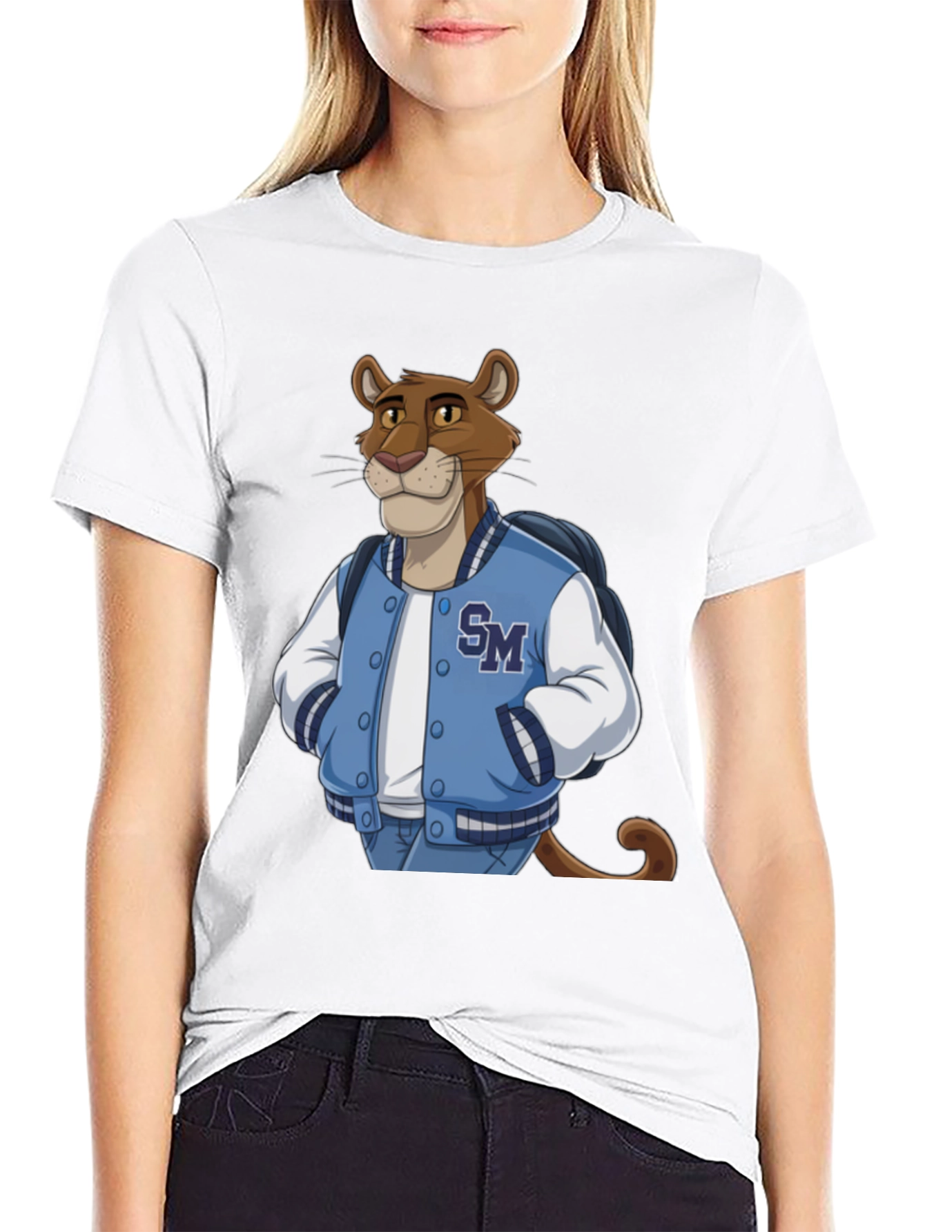 Cartoon Cougar College Jacket T-Shirt