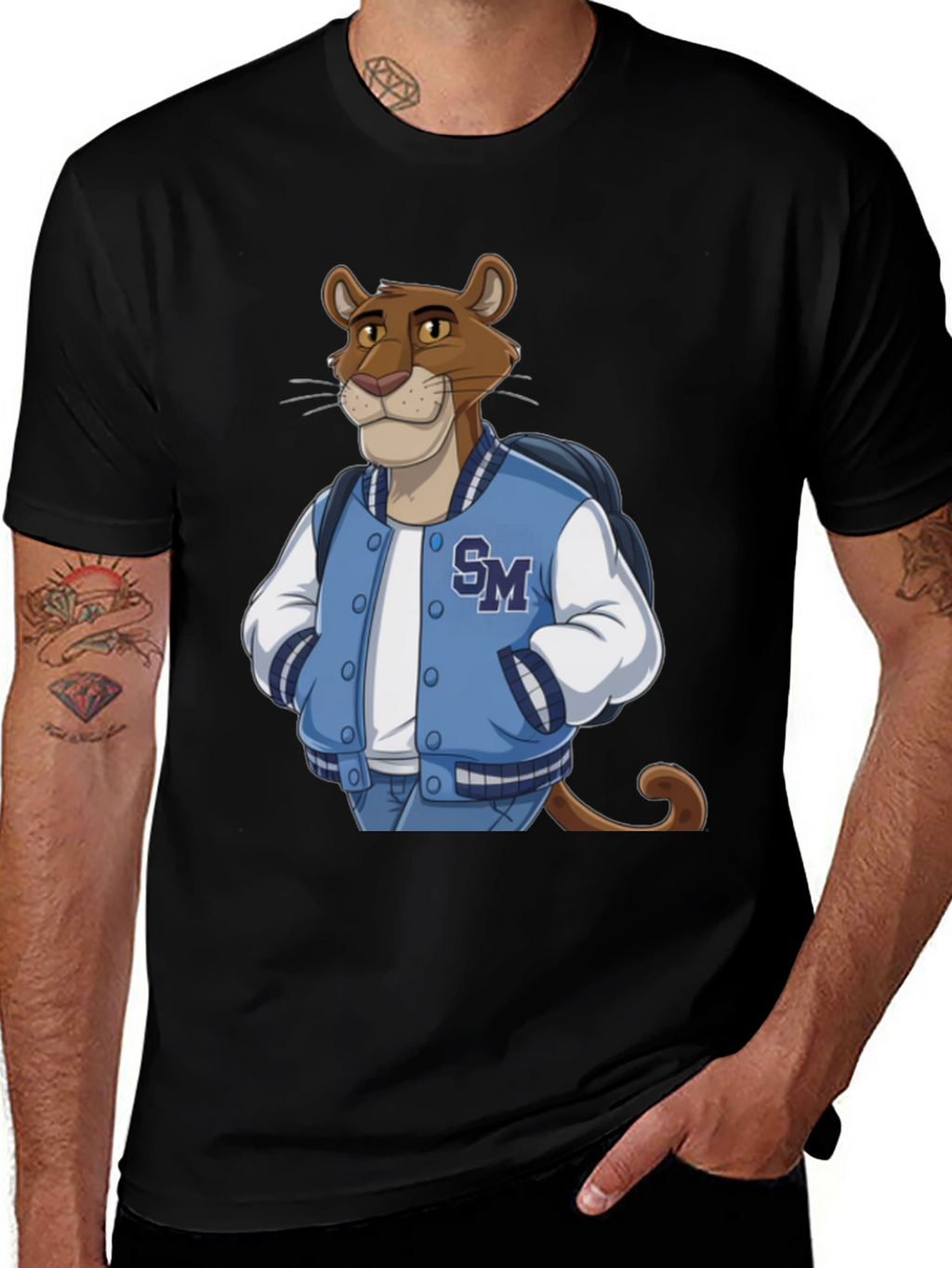 Cartoon Cougar College Jacket T-Shirt