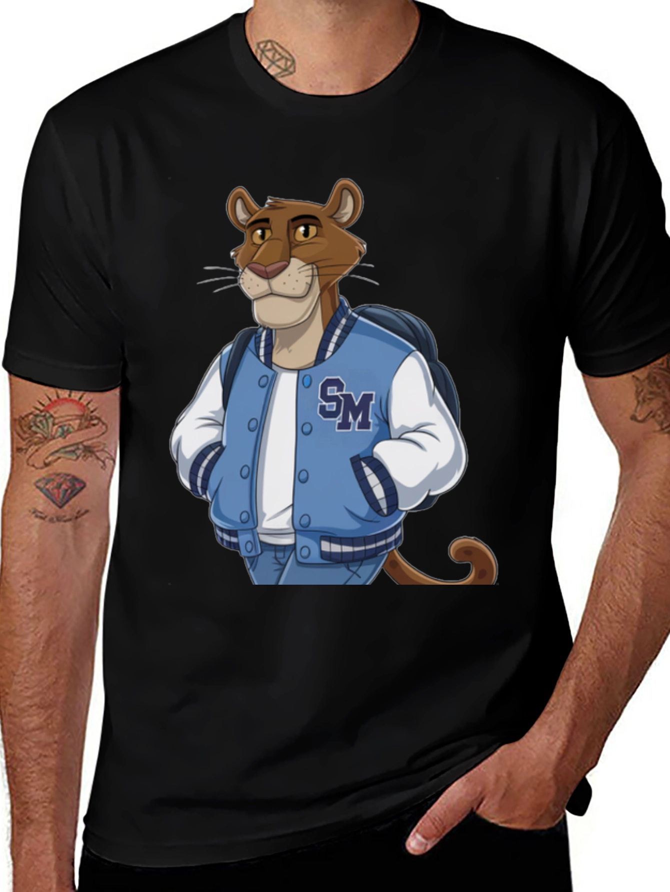 Cartoon Cougar College Jacket T-Shirt