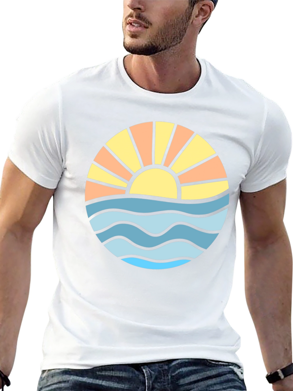 Sunset Ocean Wave Graphic Tee - Black