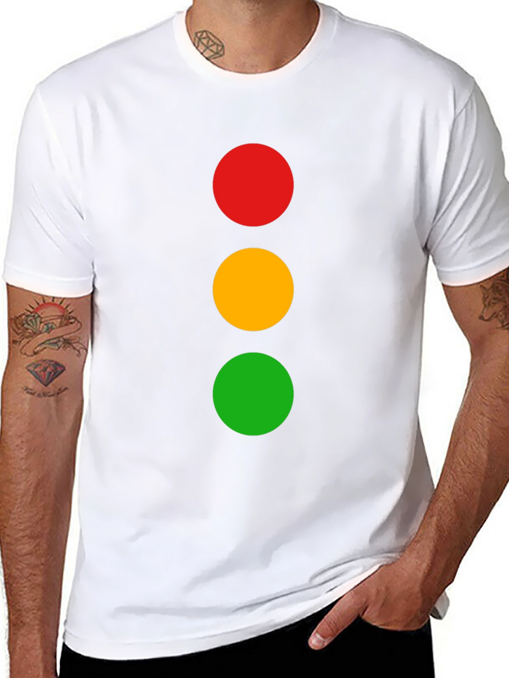Traffic Light T-Shirt - Black Cotton Crew Neck Tee