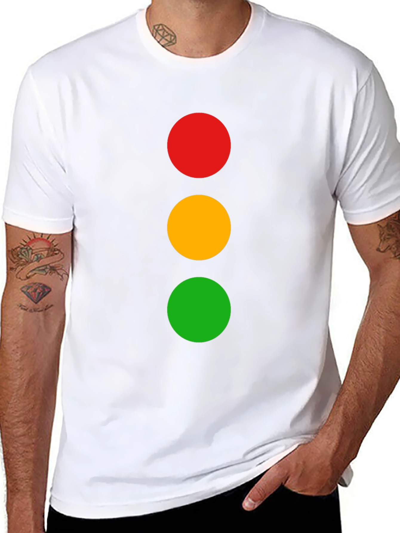 Traffic Light T-Shirt - Black Cotton Crew Neck Tee