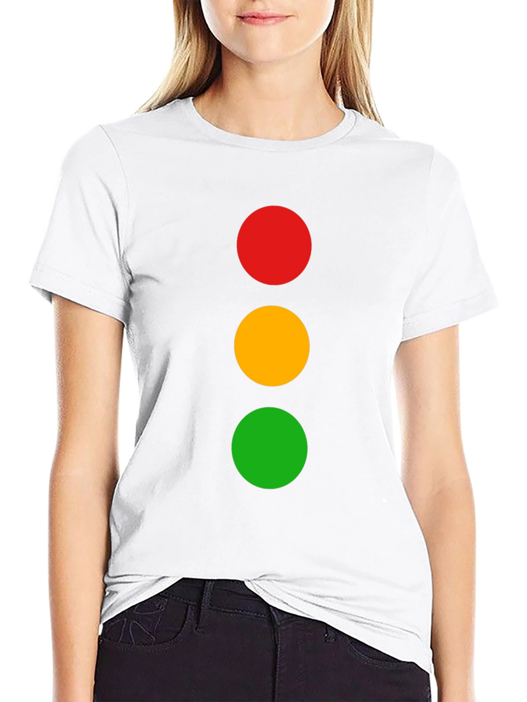 Traffic Light T-Shirt - Black Cotton Crew Neck Tee
