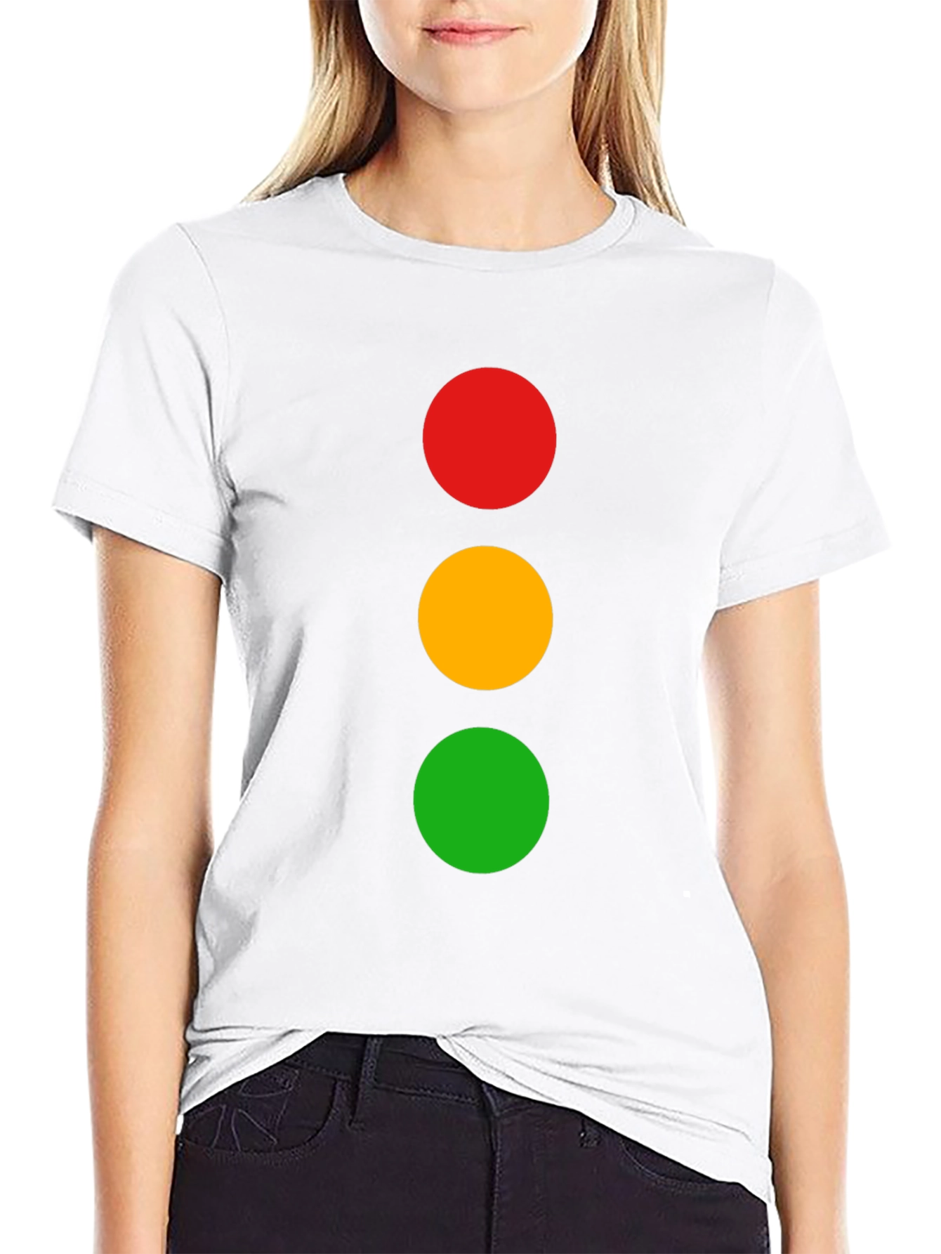 Traffic Light T-Shirt - Black Cotton Crew Neck Tee