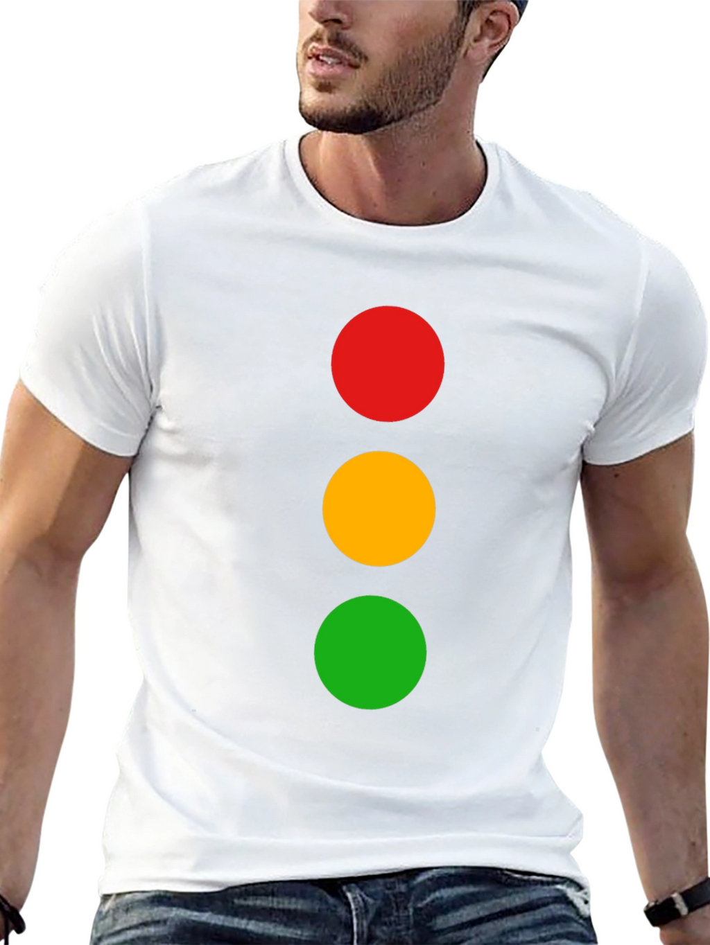Traffic Light T-Shirt - Black Cotton Crew Neck Tee