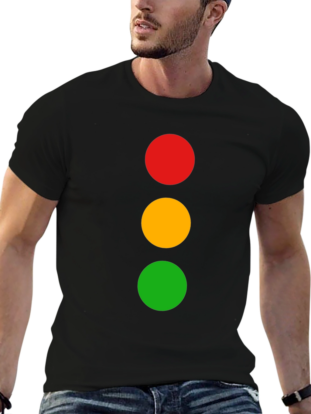 Traffic Light T-Shirt - Black Cotton Crew Neck Tee