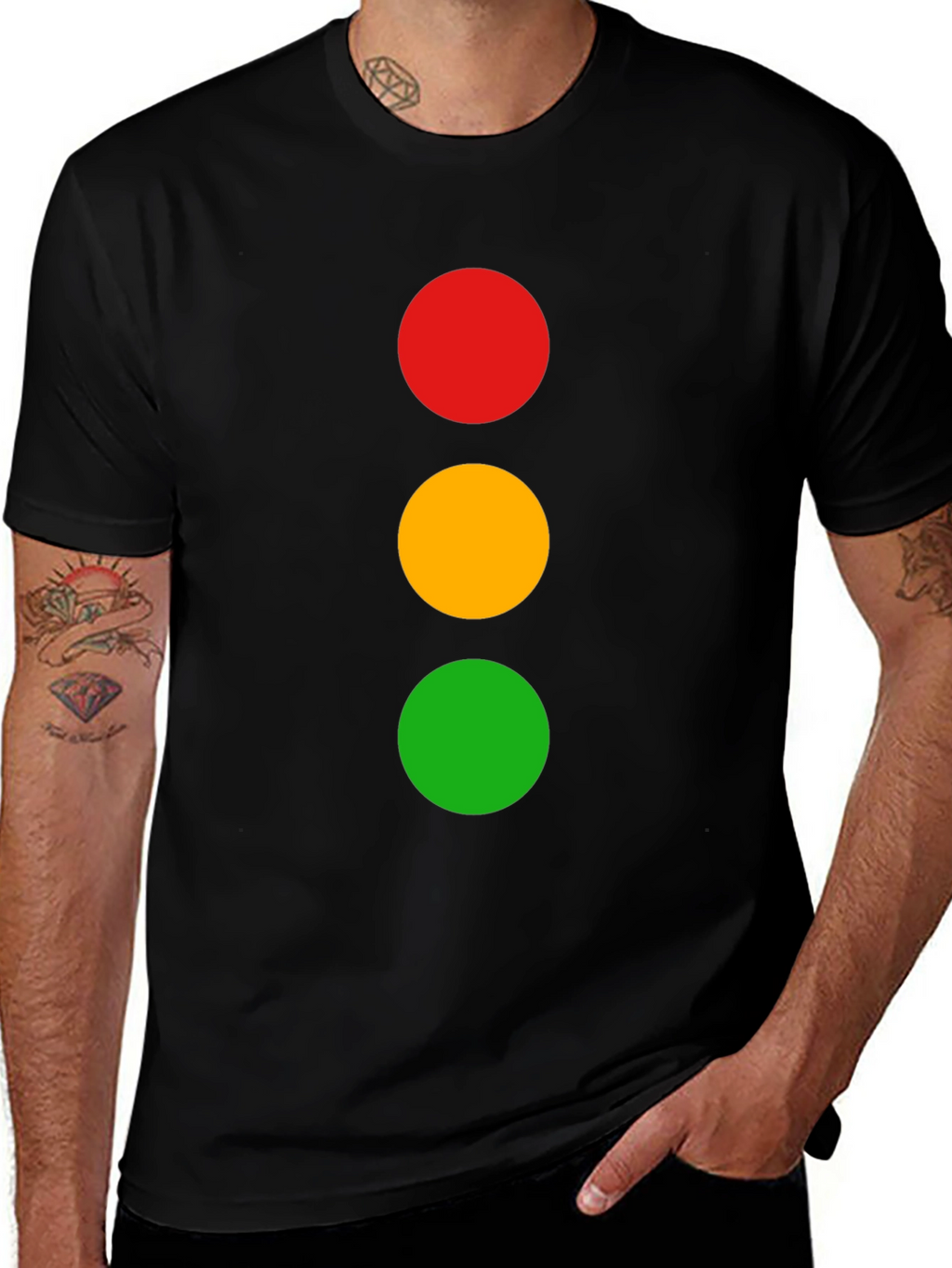 Traffic Light T-Shirt - Black Cotton Crew Neck Tee