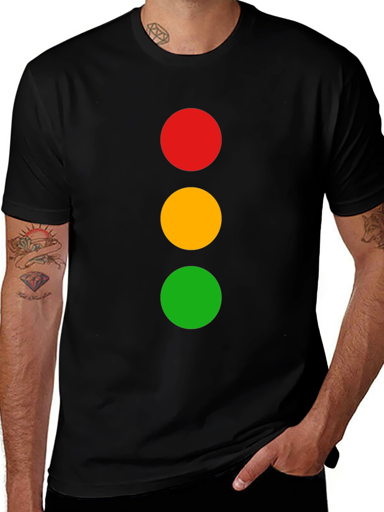 Traffic Light T-Shirt - Black Cotton Crew Neck Tee