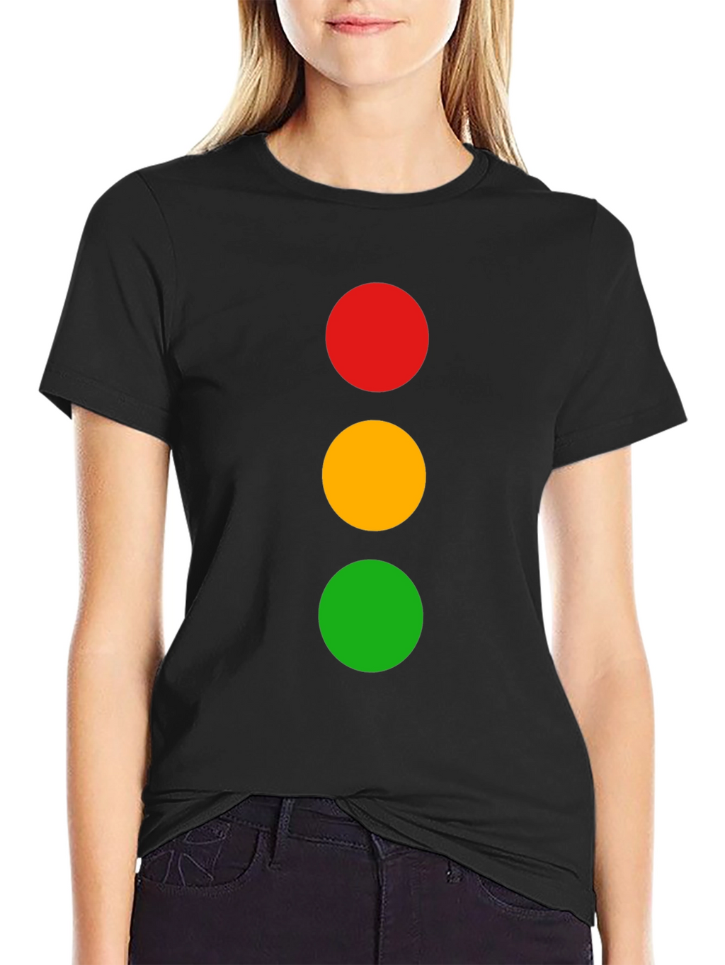 Traffic Light T-Shirt - Black Cotton Crew Neck Tee