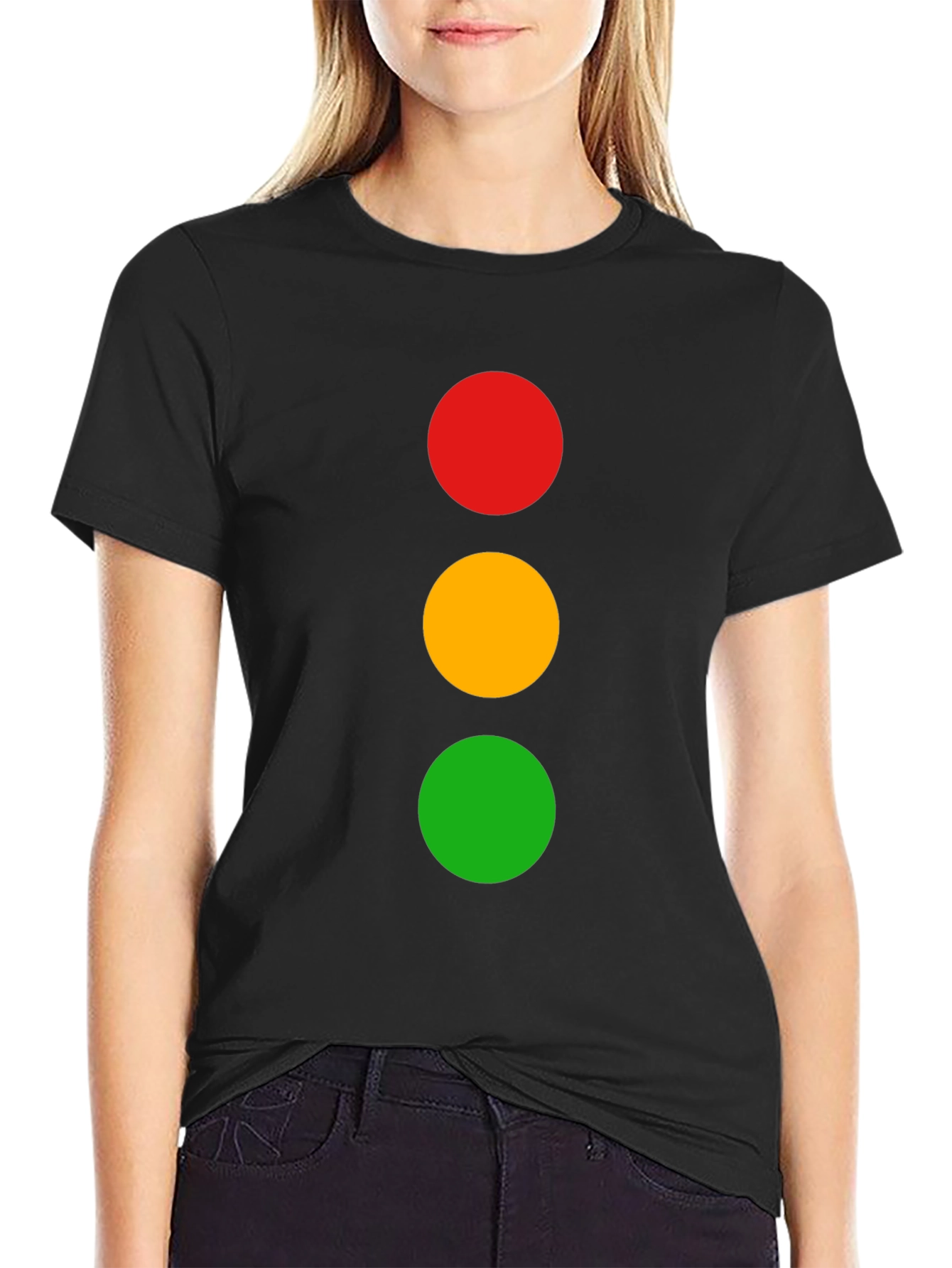 Traffic Light T-Shirt - Black Cotton Crew Neck Tee