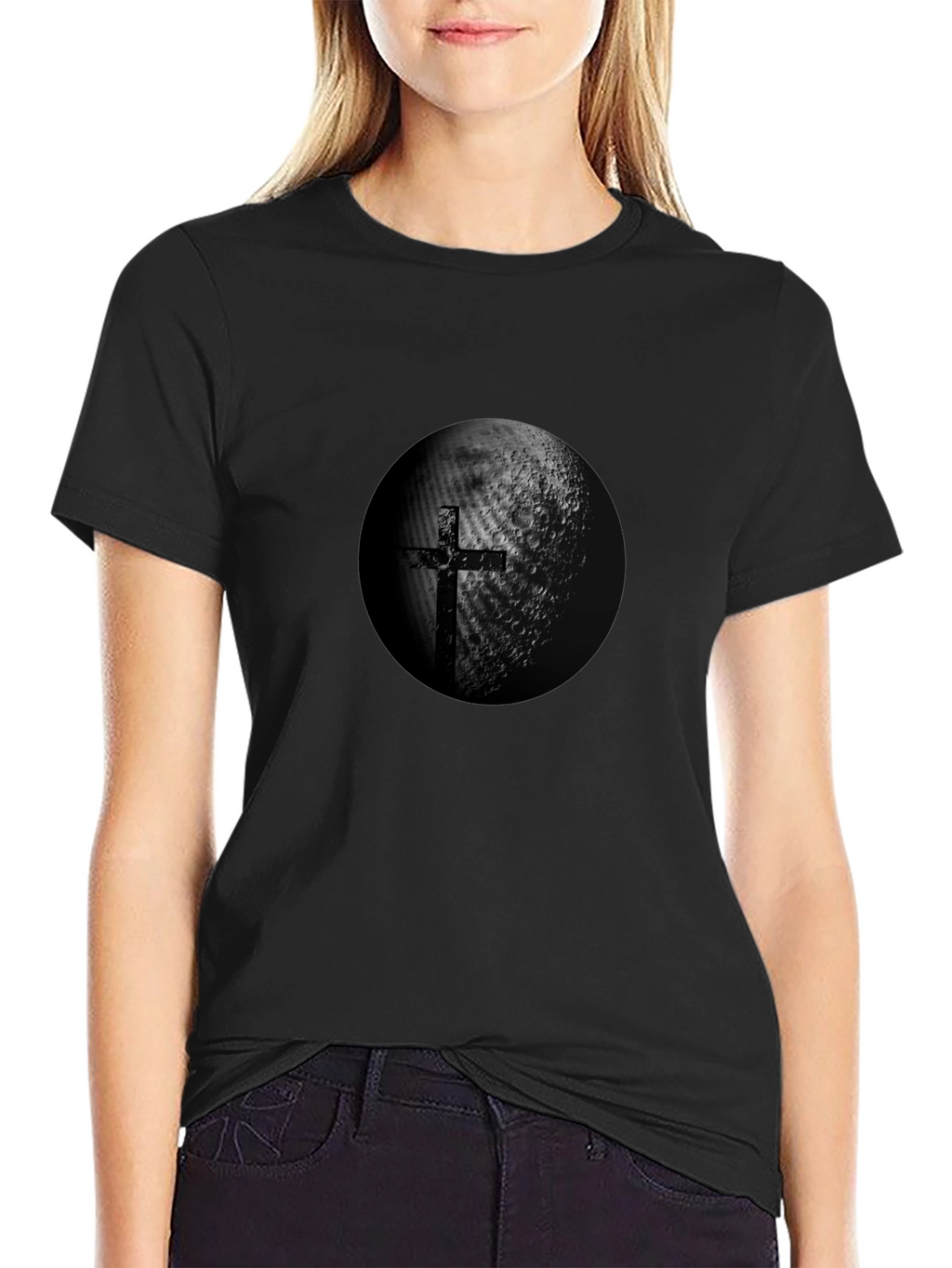 Cross & Moon Graphic Black T-Shirt