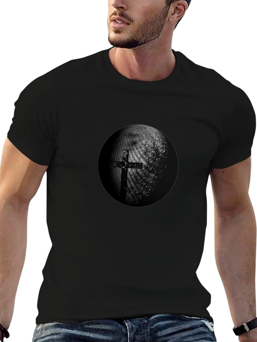 Cross & Moon Graphic Black T-Shirt
