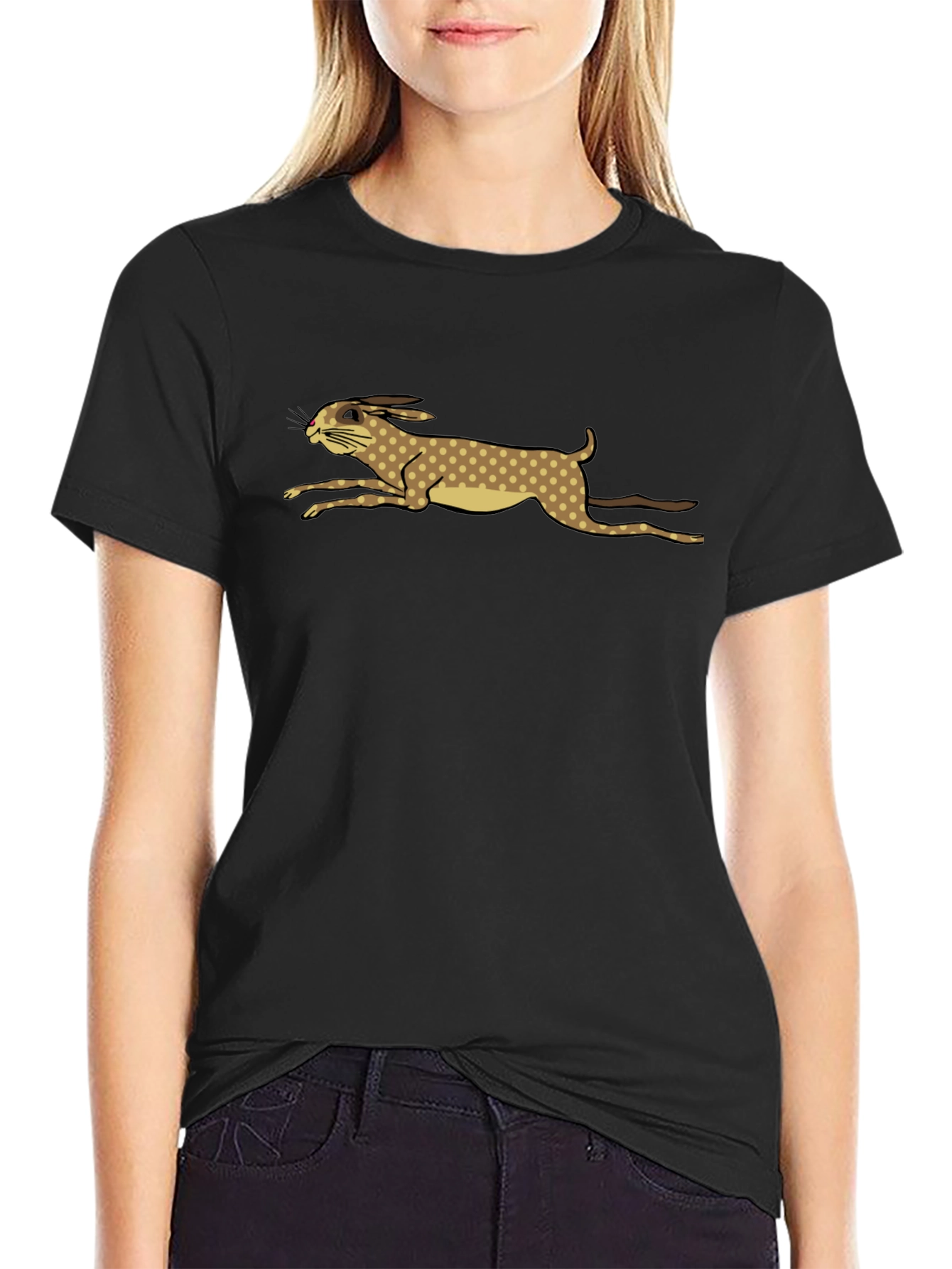 Rabbit Run Graphic Tee - Black Cotton Casual Top