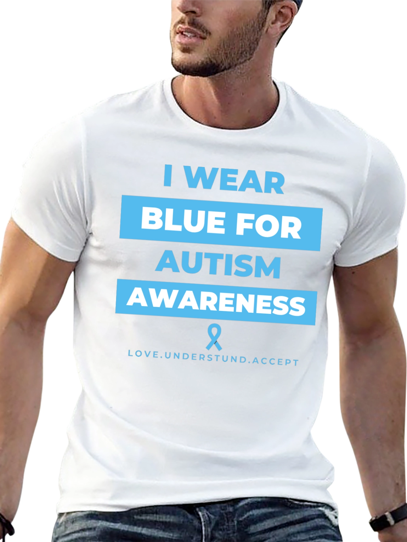 Autism Awareness Blue Ribbon Graphic T-Shirt
