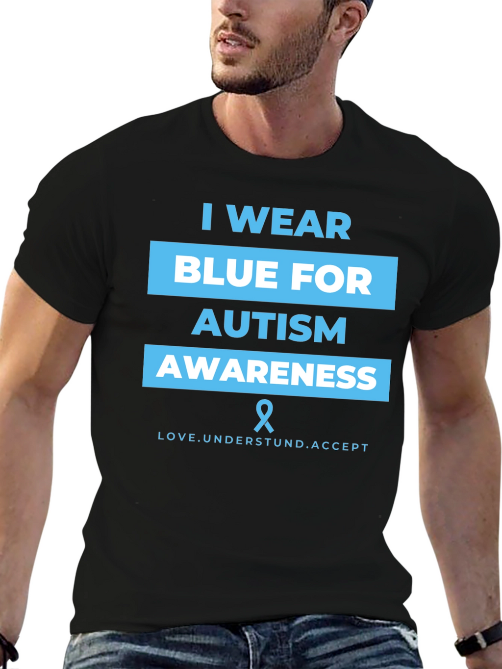 Autism Awareness Blue Ribbon Graphic T-Shirt