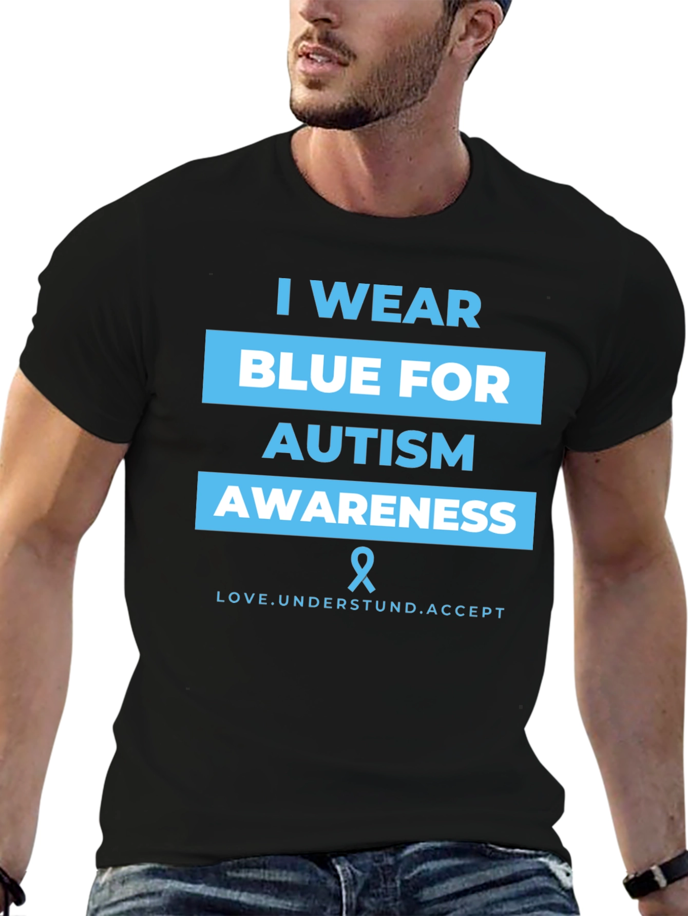 Autism Awareness Blue Ribbon Graphic T-Shirt