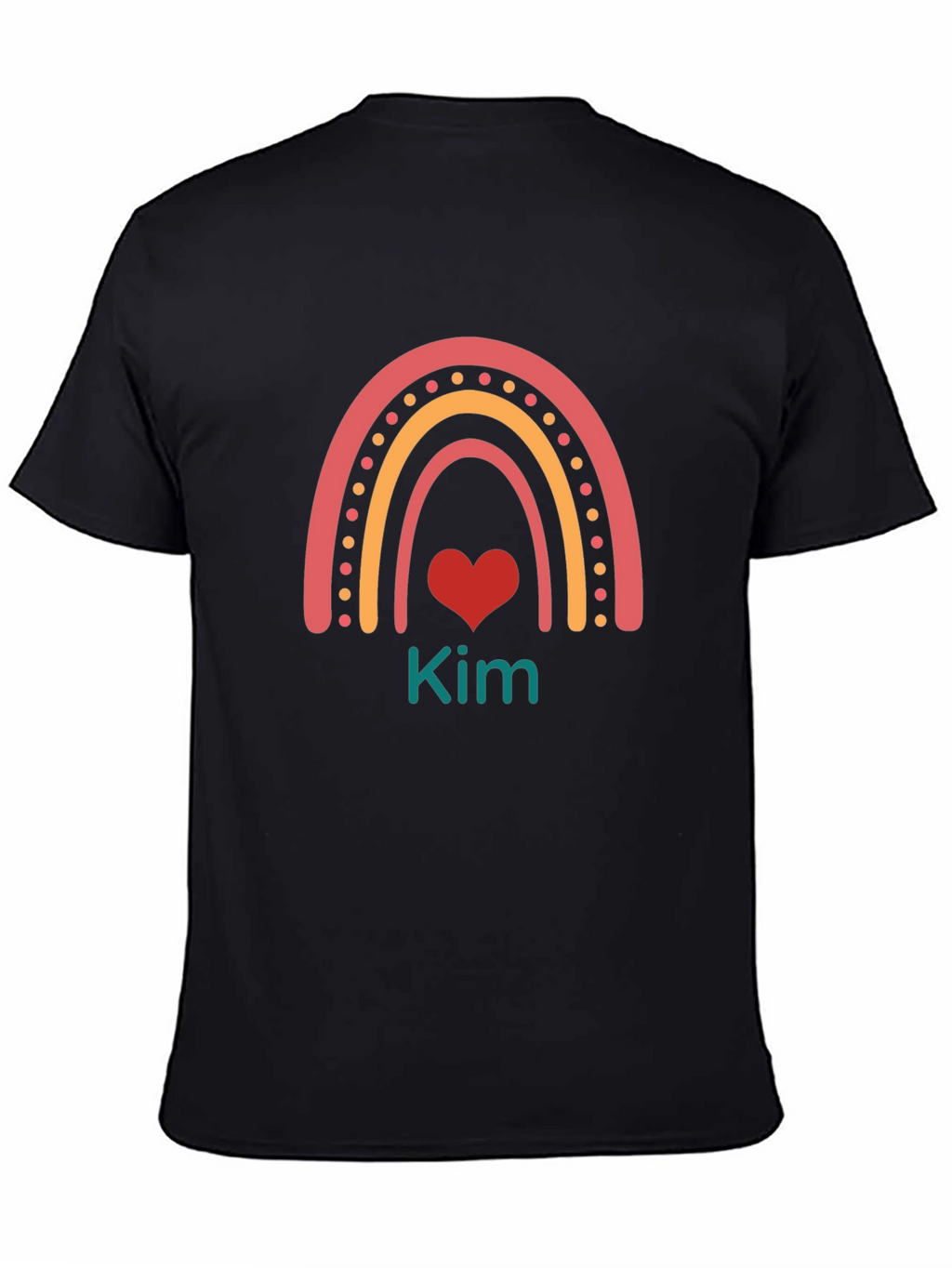 Kim Rainbow Heart Personalized Black T-Shirt