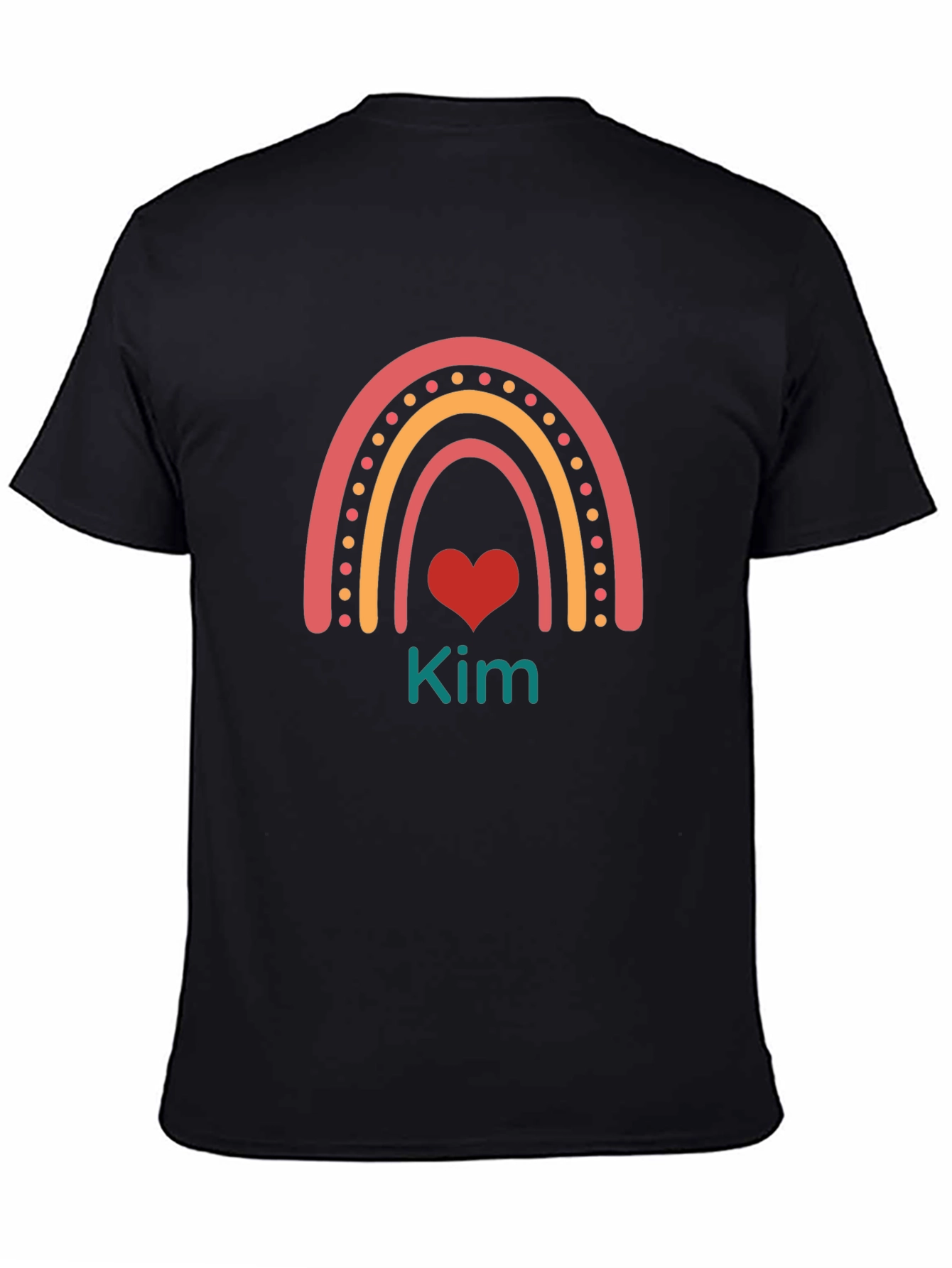 Kim Rainbow Heart Personalized Black T-Shirt