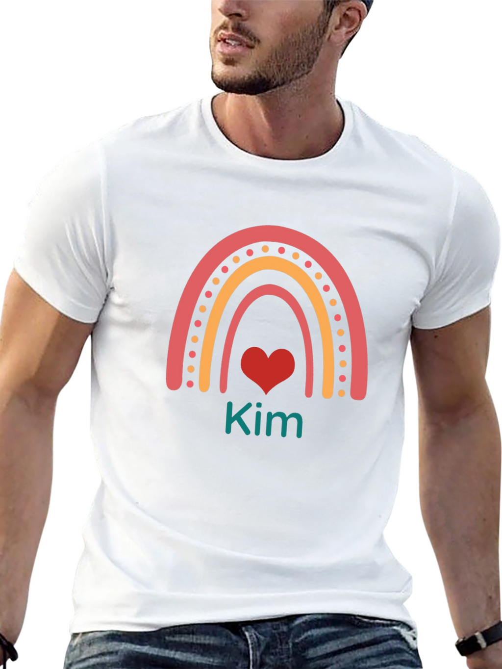 Kim Rainbow Heart Personalized Black T-Shirt