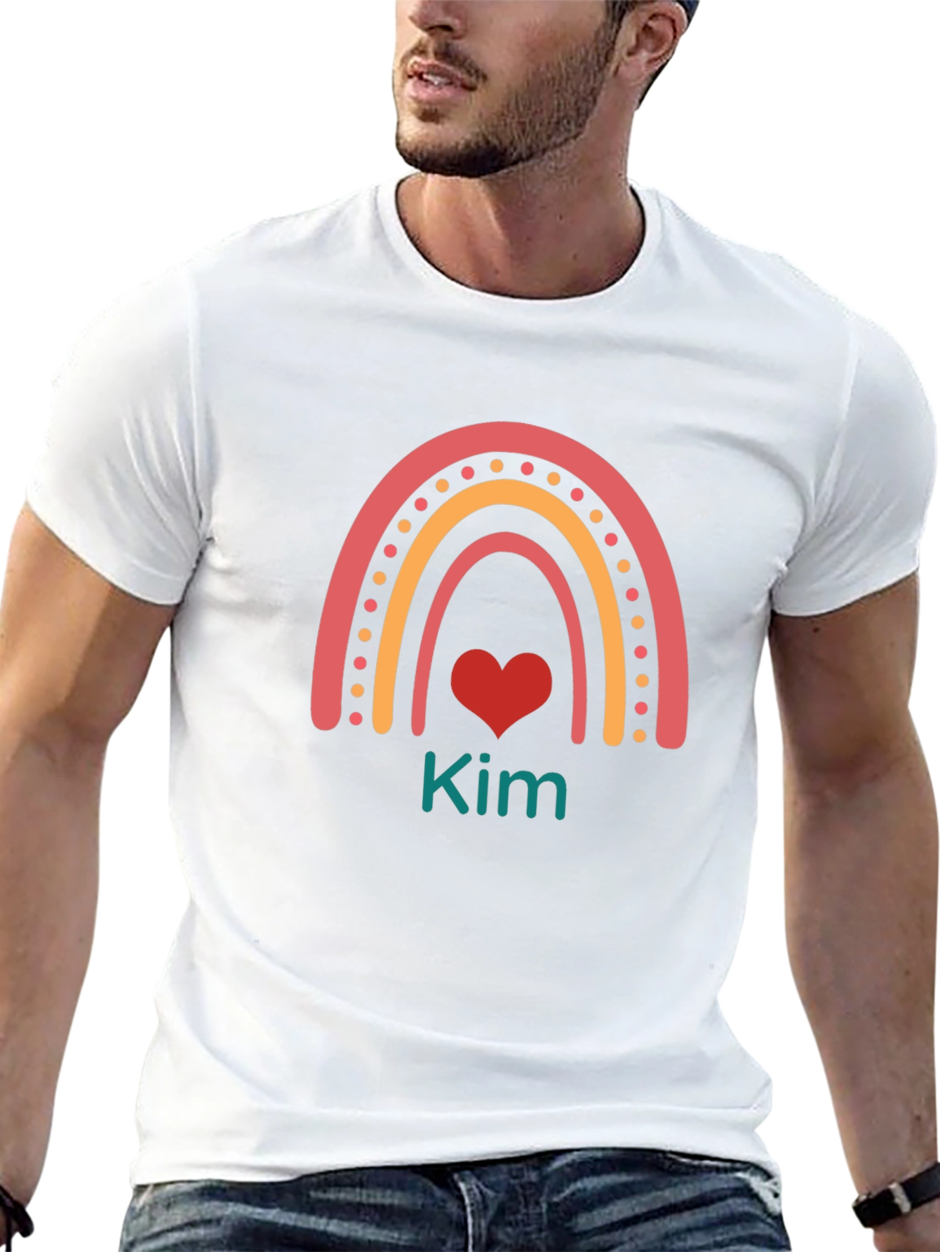 Kim Rainbow Heart Personalized Black T-Shirt