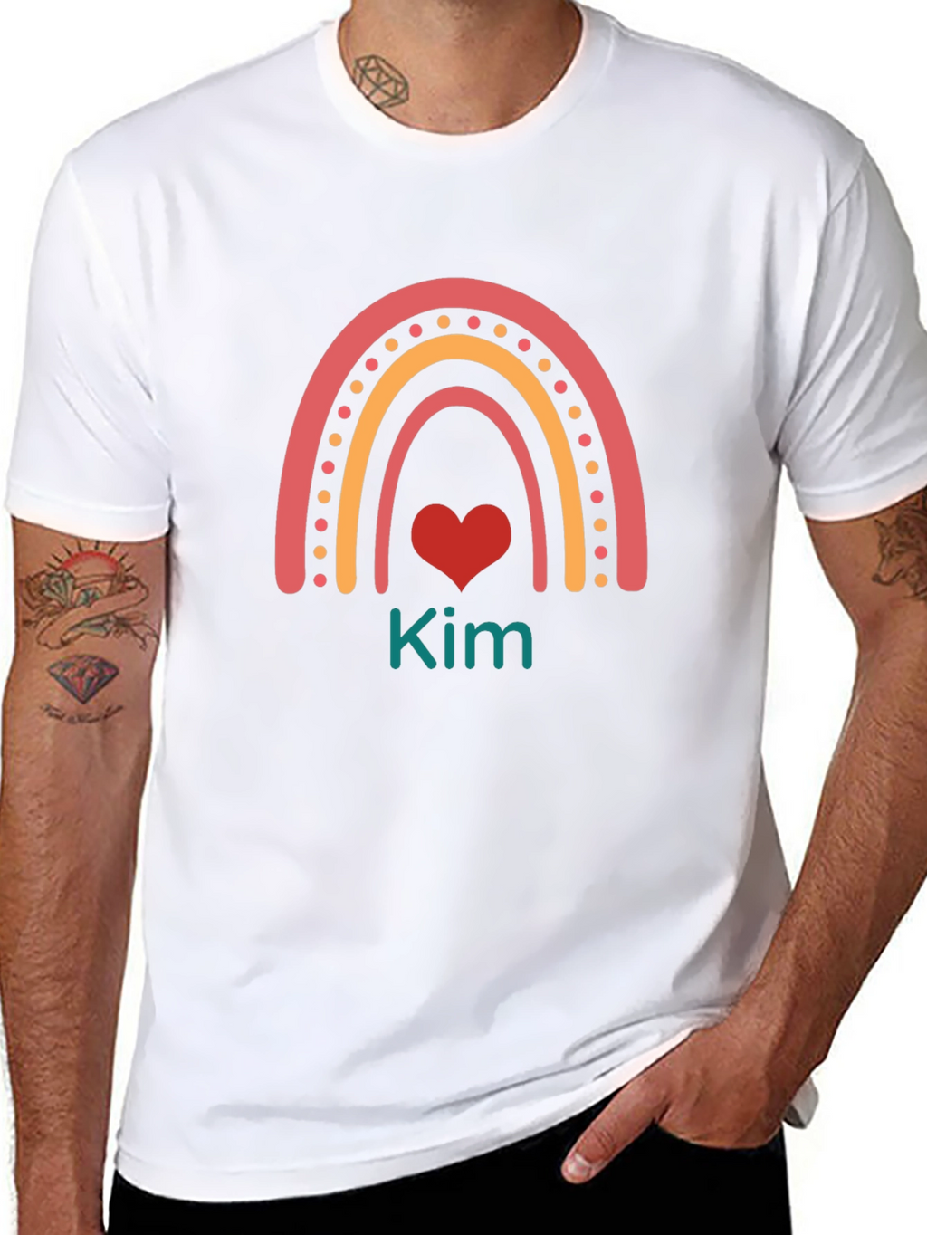 Kim Rainbow Heart Personalized Black T-Shirt