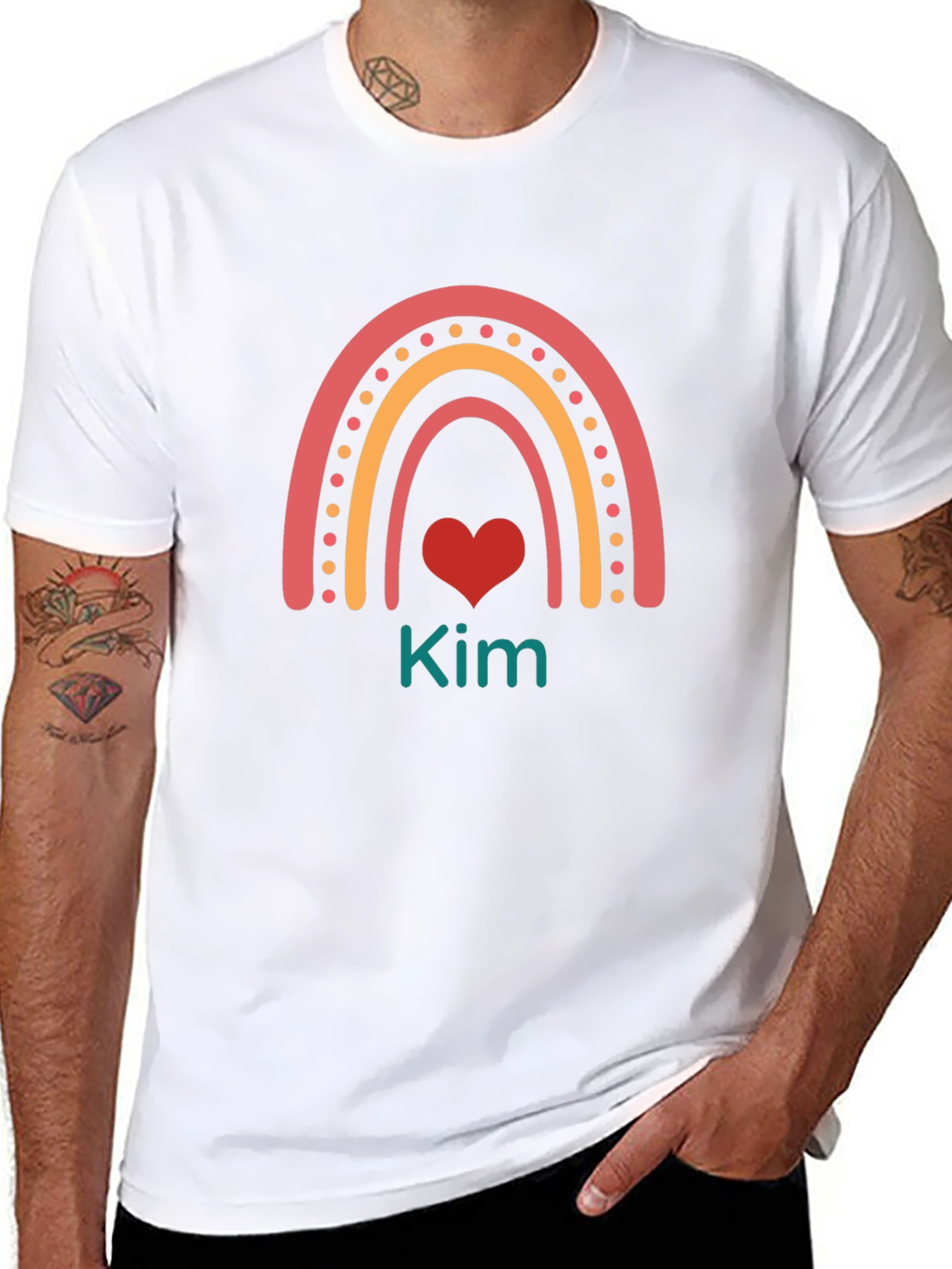 Kim Rainbow Heart Personalized Black T-Shirt